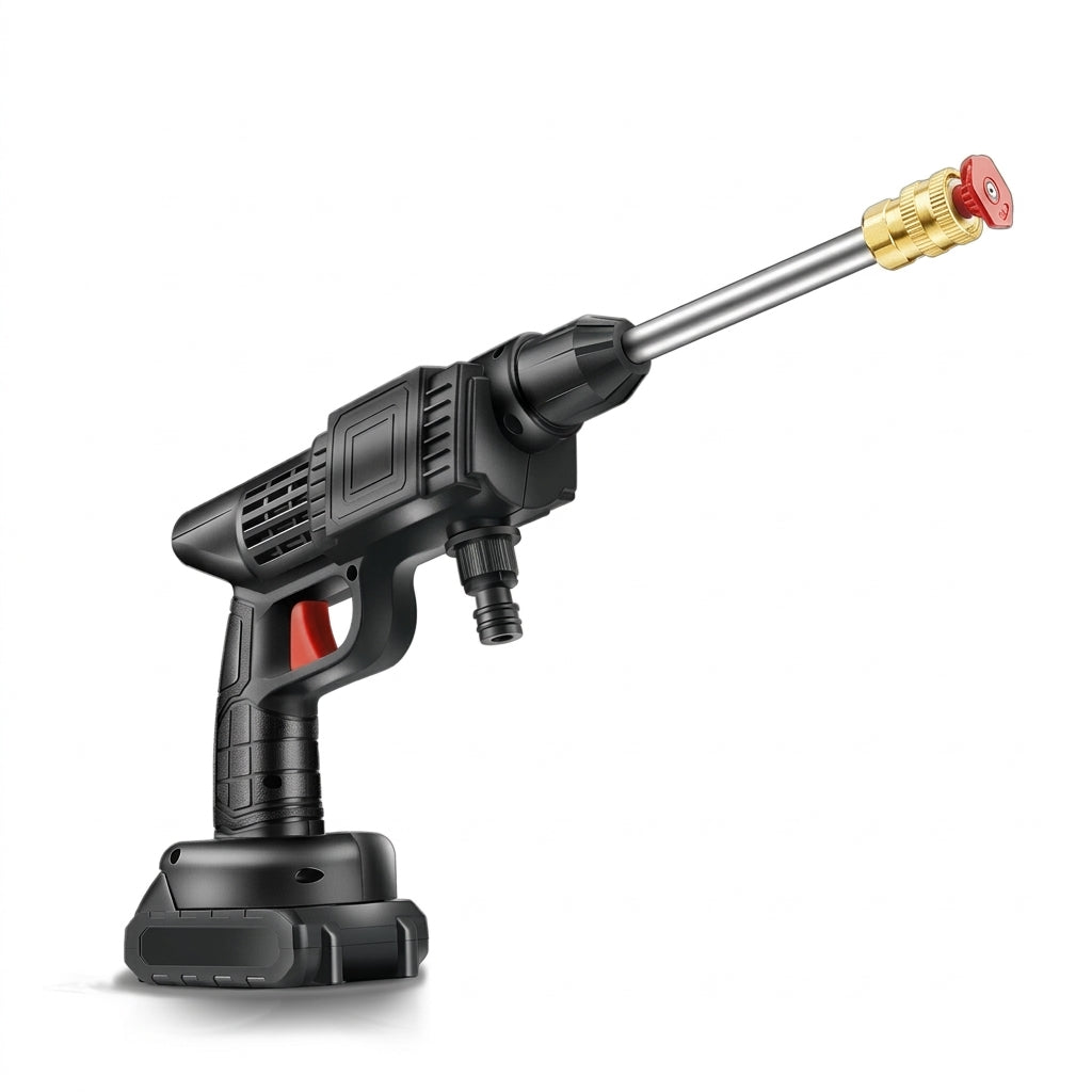 Battery powered spray gun for outdoor cleaning and pet bathing