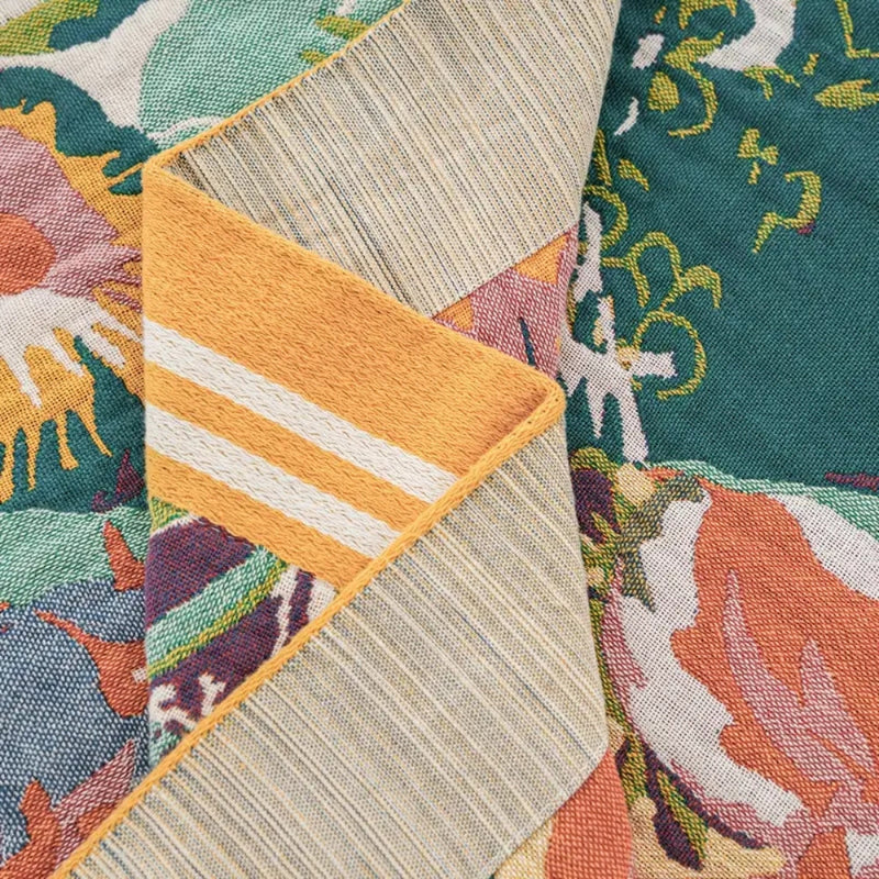 Summer Throw Blanket With Floral Jacquard Pattern