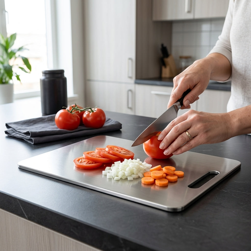 Cutting Board with Dishwasher Safe Stainless Steel Surface
