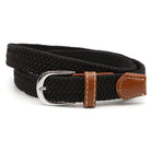 Hole-free elastic belt with metal buckle and woven design - black