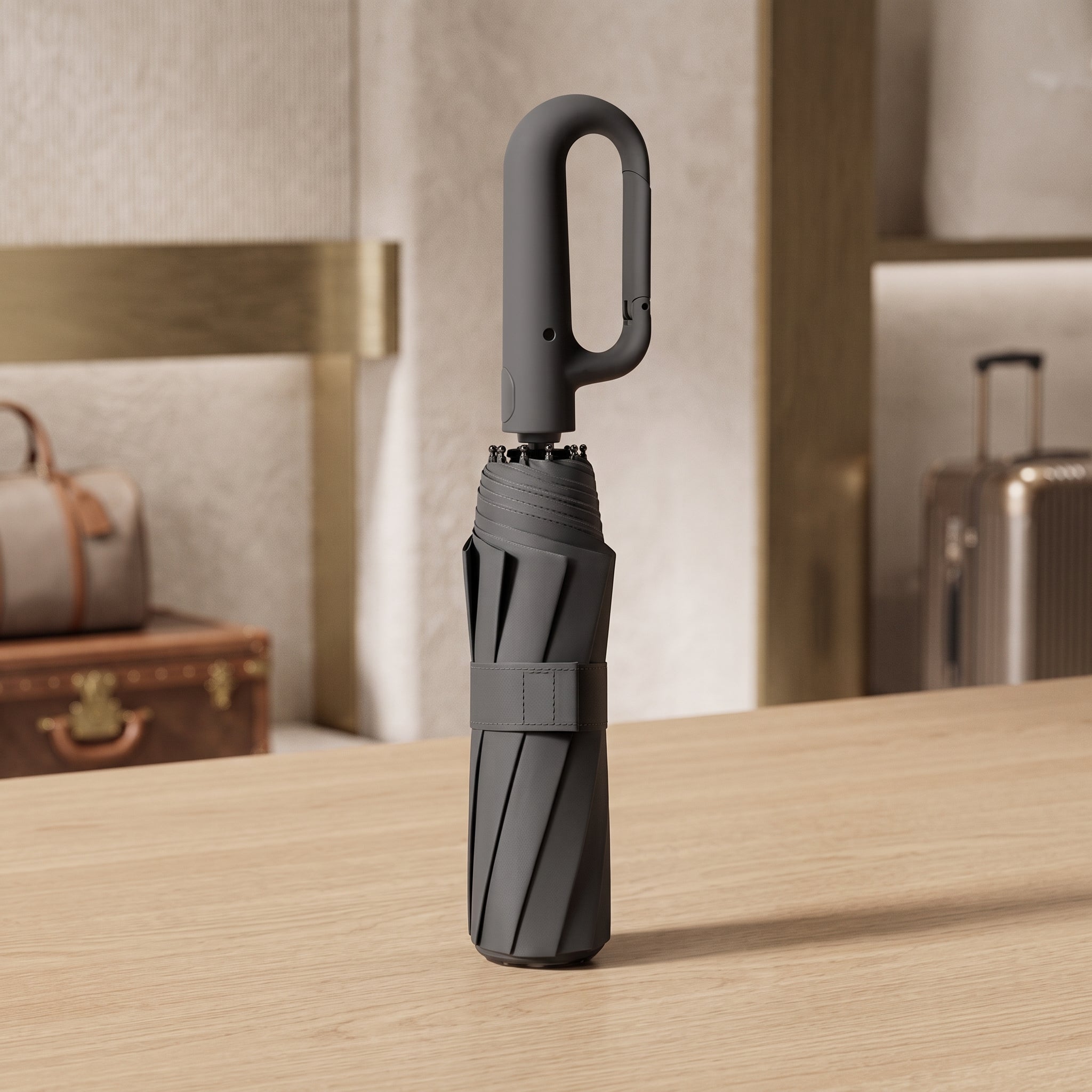 Large folding umbrella with automatic opening design - black