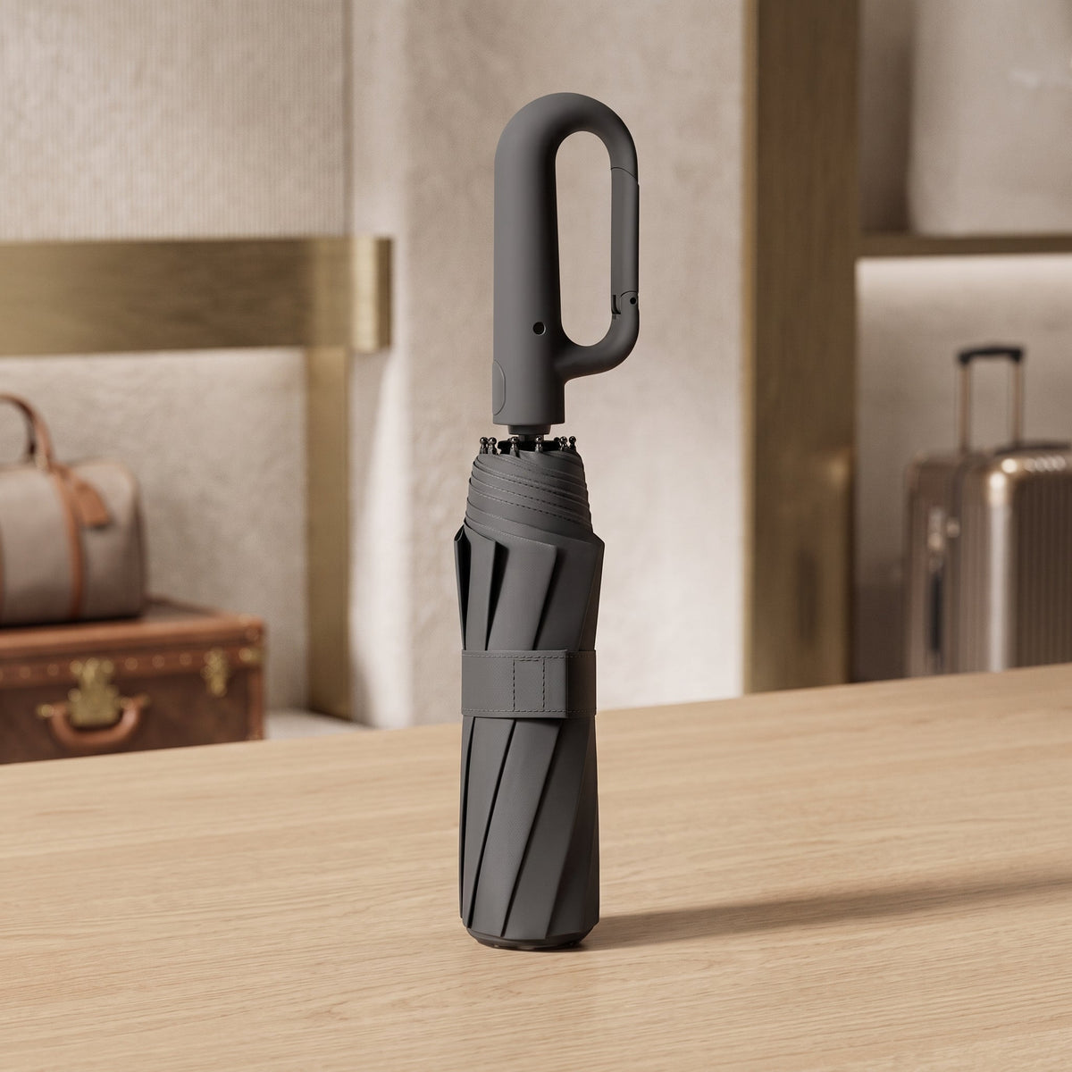 Large folding umbrella with automatic opening design - black