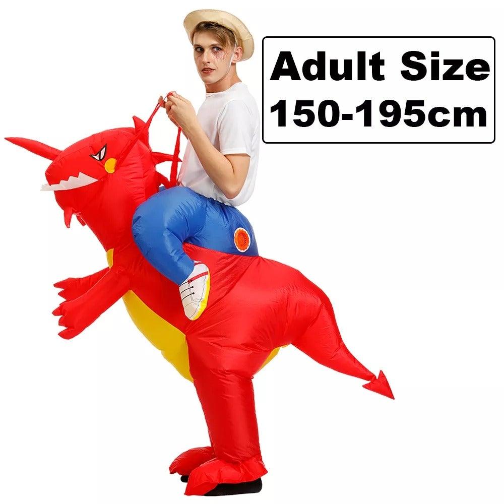 Inflatable costume with water repellent fabric and flexible sizing