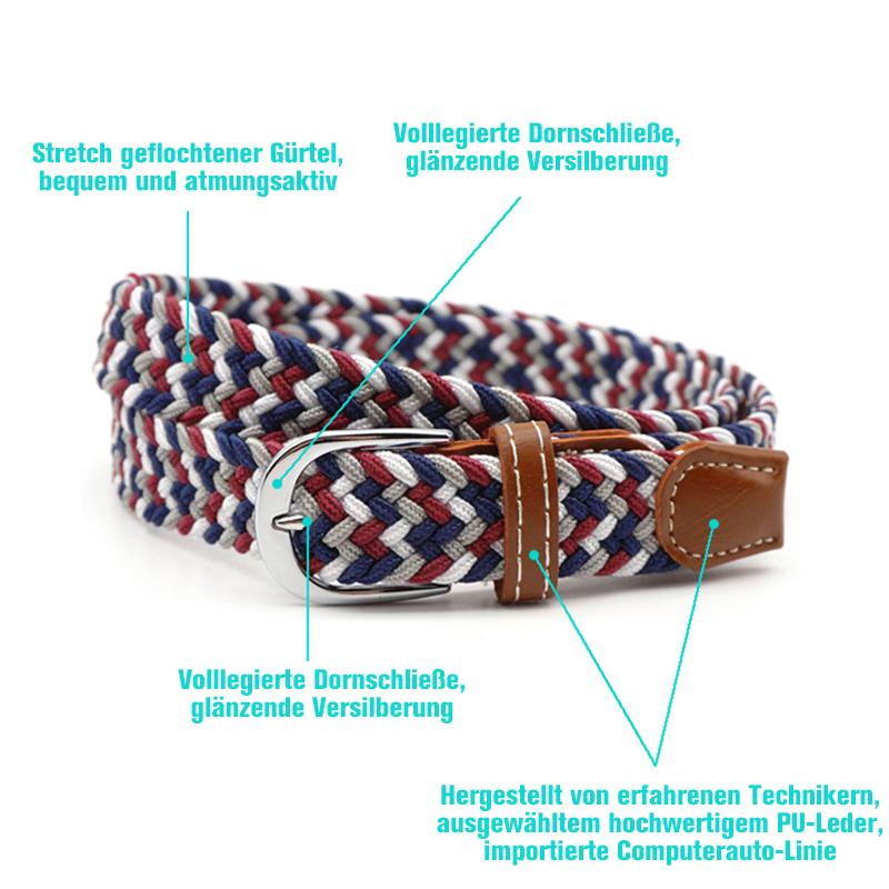 Hole-free elastic belt with metal buckle and woven design