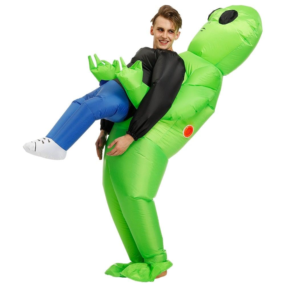 Inflatable costume with water repellent fabric and flexible sizing