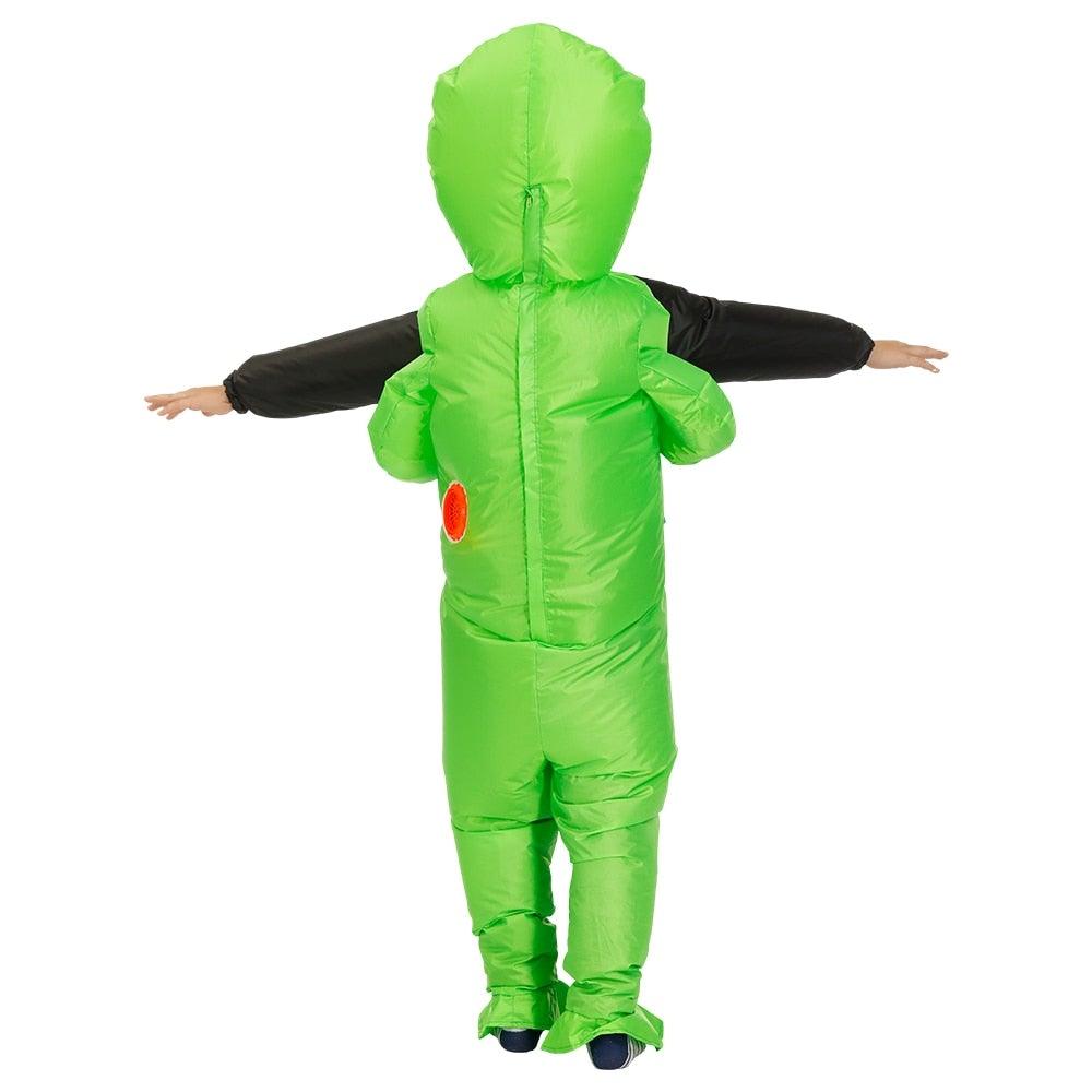 Inflatable costume with water repellent fabric and flexible sizing