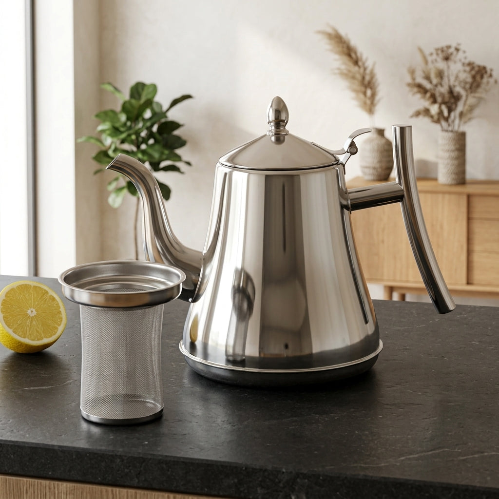 Teapot with Stainless Steel Body and Removable Infuser - silver