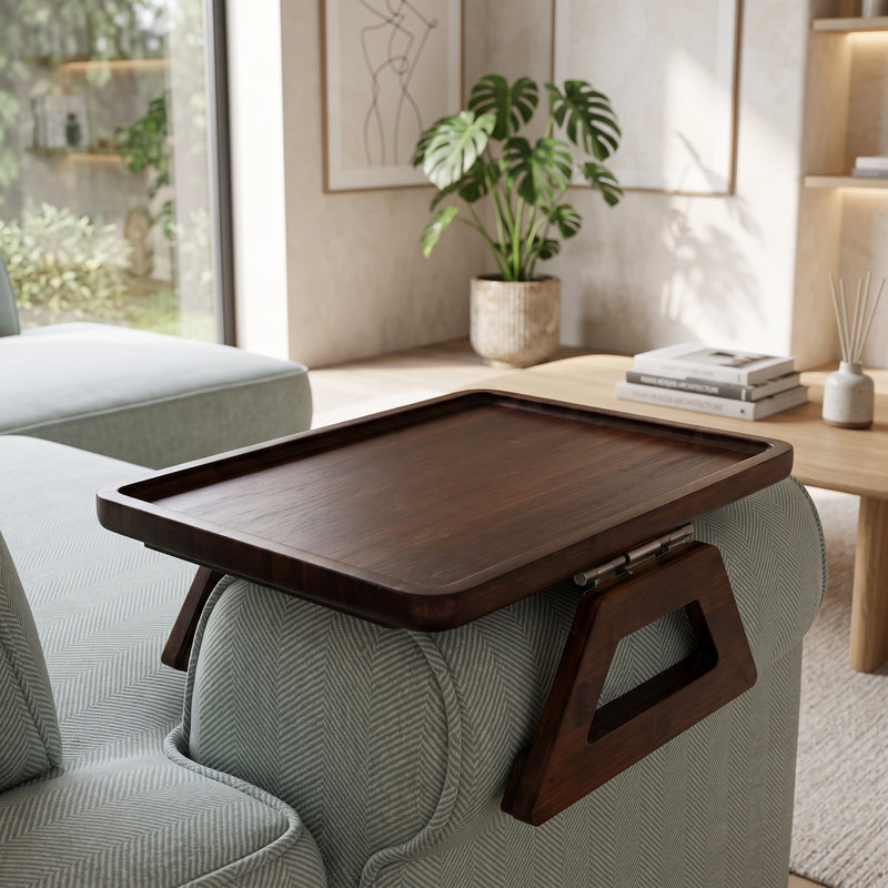 Folding Wooden Sofa Arm Tray Table - walnut charm