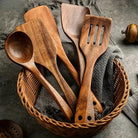 Teak wood kitchen utensil set in 5, 7 or 10 pieces