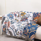 Throw Blanket for Sofa with Floral Fringed Edges