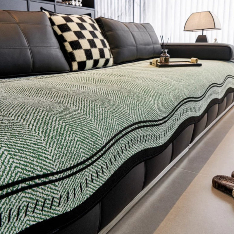 Sofa Cover With Herringbone Chenille Texture Non Slip - green wave