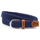 Hole-free elastic belt with metal buckle and woven design - navy blue