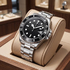 Stainless steel quartz date dress watch for men - silver black
