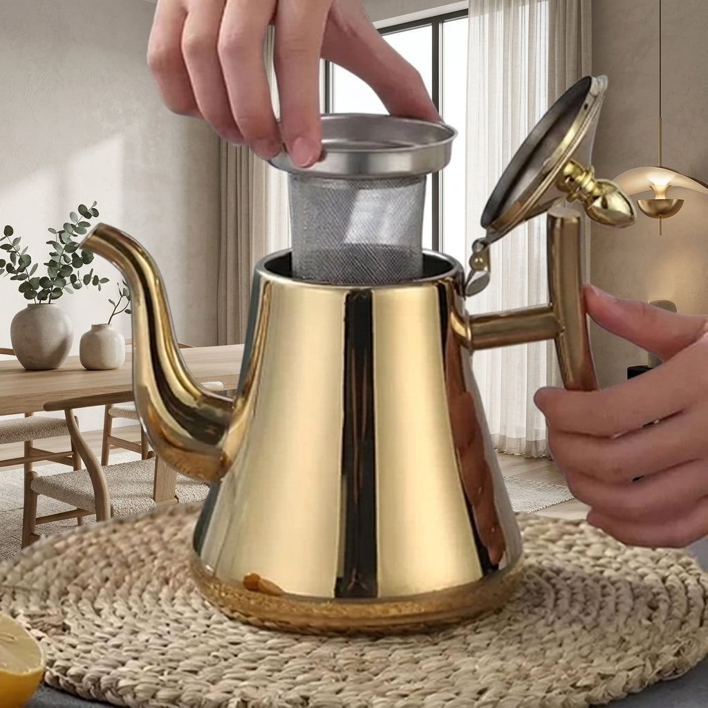 Teapot with Stainless Steel Body and Removable Infuser - gold