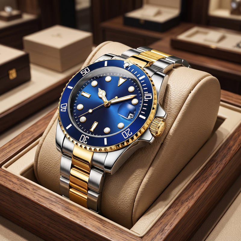 Stainless steel quartz date dress watch for men