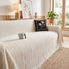 Sofa Cover With Herringbone Pattern and Fringe - light gray