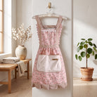 Kitchen Apron With Floral Design and Pocket - pink