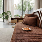 Sofa Protector with Quilted Ribbed Design and Velvet Finish - mocha brown