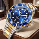 Stainless steel quartz date dress watch for men - gold blue
