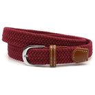 Hole-free elastic belt with metal buckle and woven design - wine black