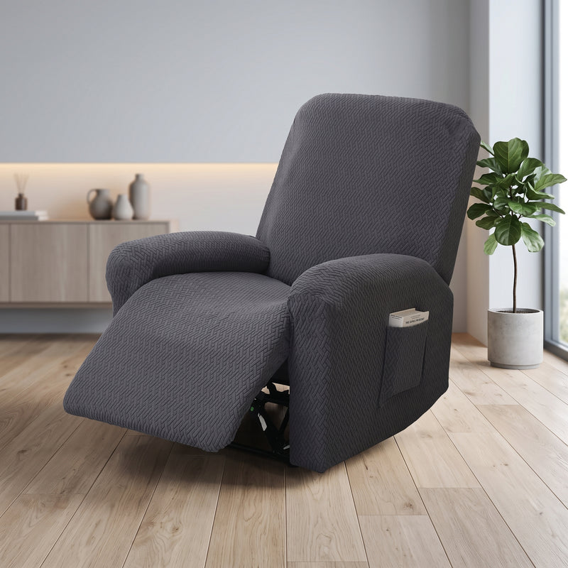 Stretch Armchair Cover With Side Pocket - anthracite drift