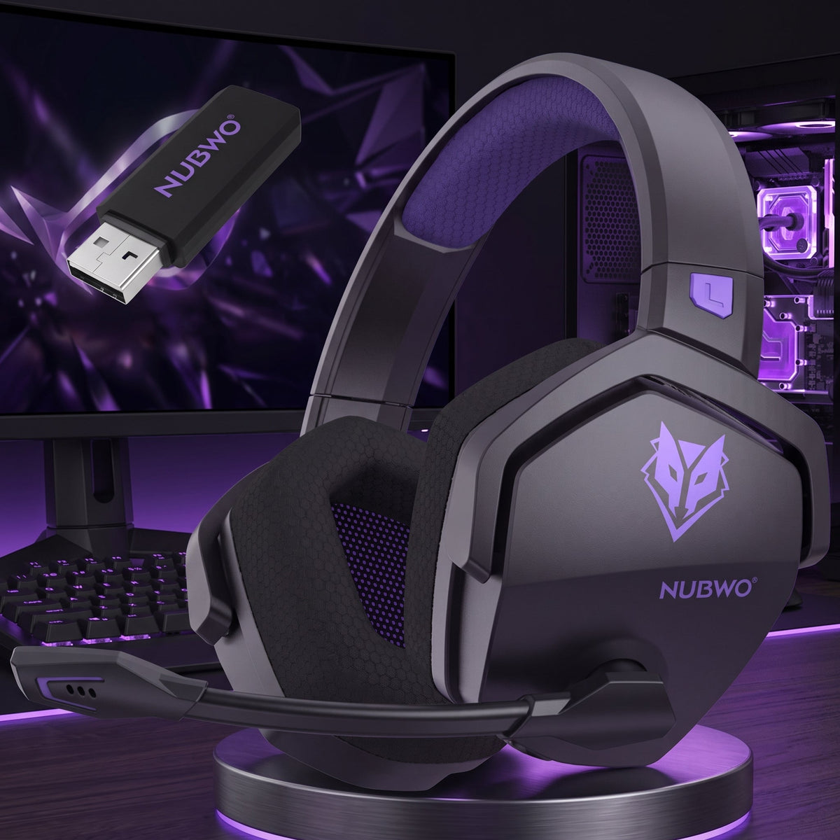 Wireless gaming headset with microphone and noise cancellation - purple yellow