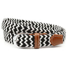 Hole-free elastic belt with metal buckle and woven design - black + white