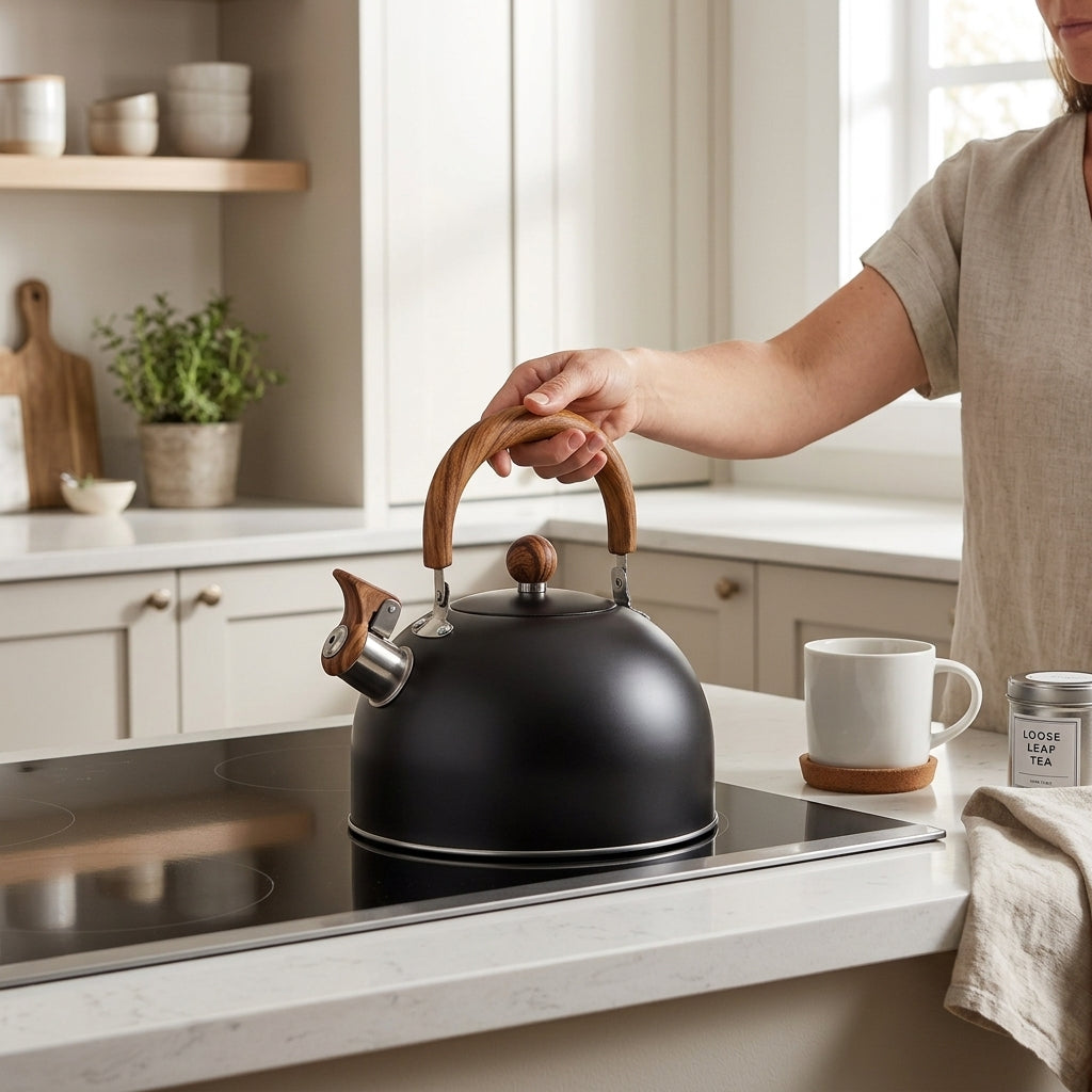 Whistling Kettle with Ergonomic Handle and Induction Base