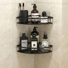 Shower Shelf For Bathroom Corner With Adhesive Fitting - black