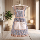 Kitchen Apron With Floral Design and Pocket - blue