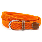 Hole-free elastic belt with metal buckle and woven design - orange