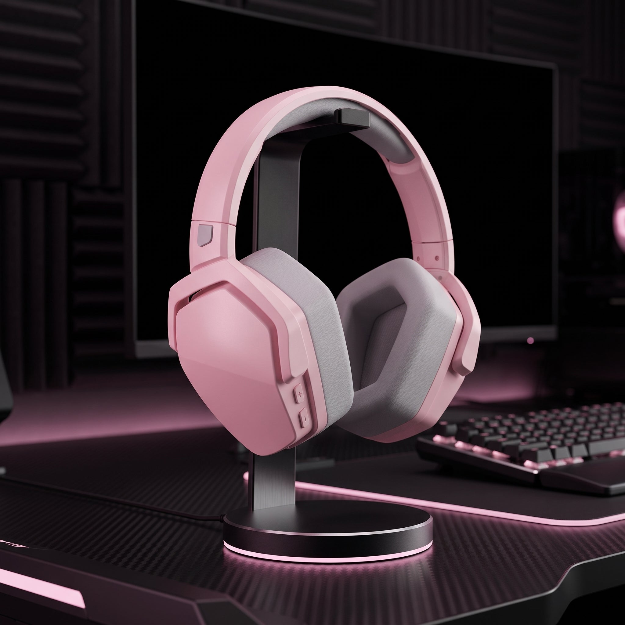 Wireless gaming headset with microphone and noise cancellation - pink