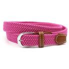 Hole-free elastic belt with metal buckle and woven design - rose red