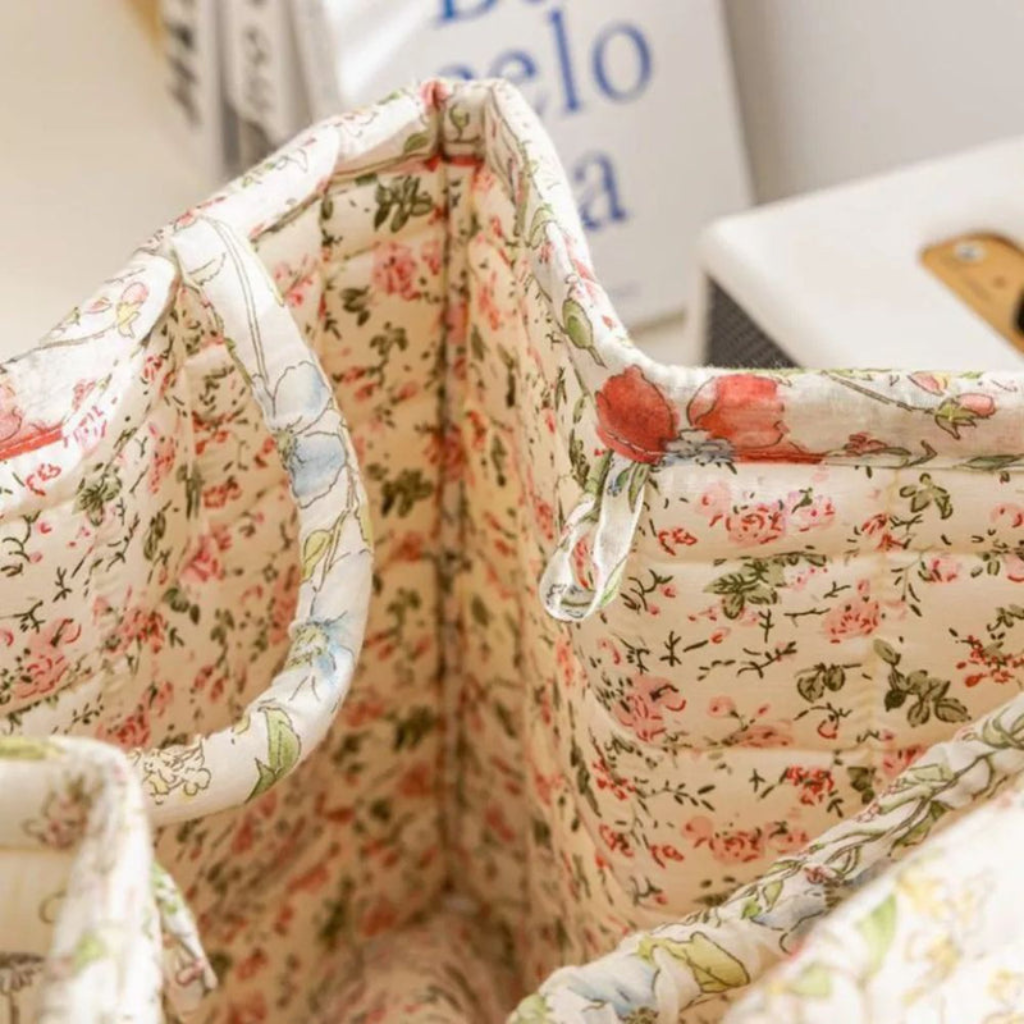 Storage Basket with Floral Pattern and Cotton Handles