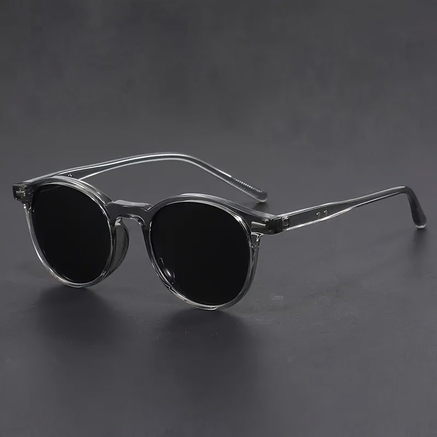 Men's round retro sunglasses with classic frame - gray