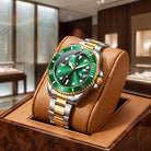 Stainless steel quartz date dress watch for men - gold green