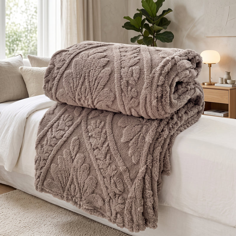 Jacquard Throw Blanket with Woven Pattern - cocoa stone