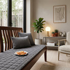 Sofa Protector with Quilted Ribbed Design and Velvet Finish - charcoal gray