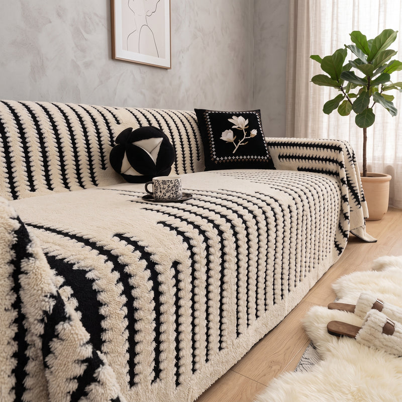 Sofa Cover With Anti Slip Design - ivory contrast