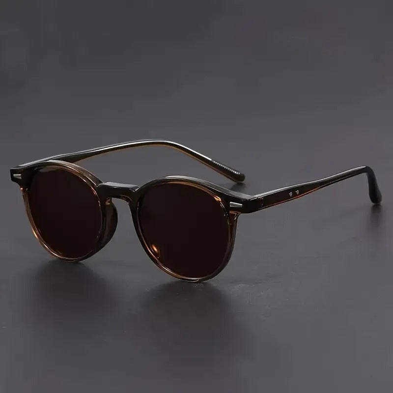 Men's round retro sunglasses with classic frame - brown
