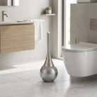 Toilet brush holder with long handle for bathroom - sterling silver