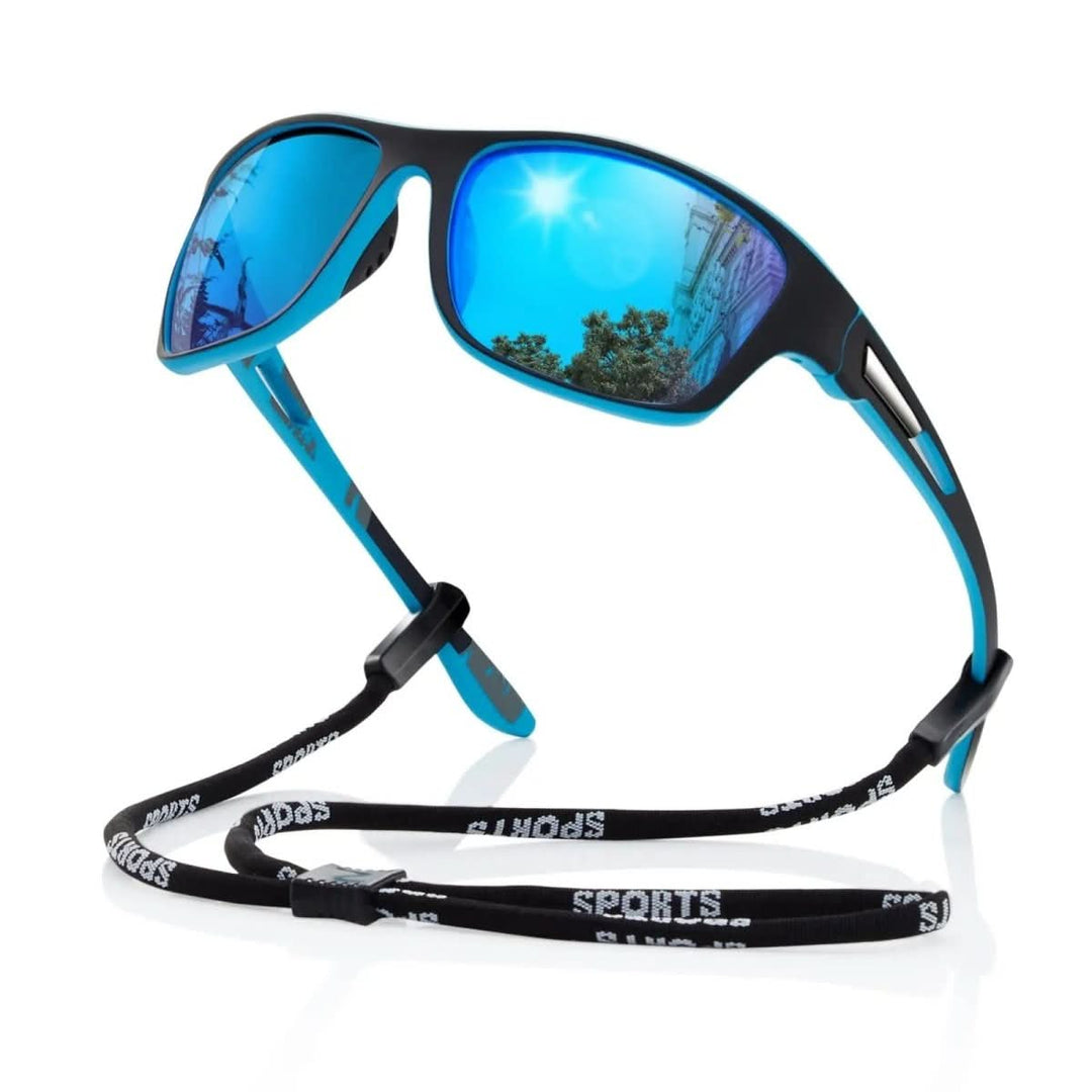 Men's polarised sports sunglasses with durable frame - blue