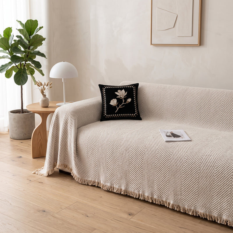 Sofa Cover With Boho Chevron Pattern Non Slip - ivory sand