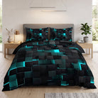 Bedding set with geometric duvet cover and pillowcases - blue gray