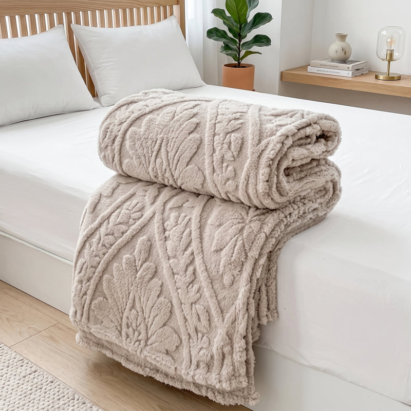 Jacquard Throw Blanket with Woven Pattern - sand stone