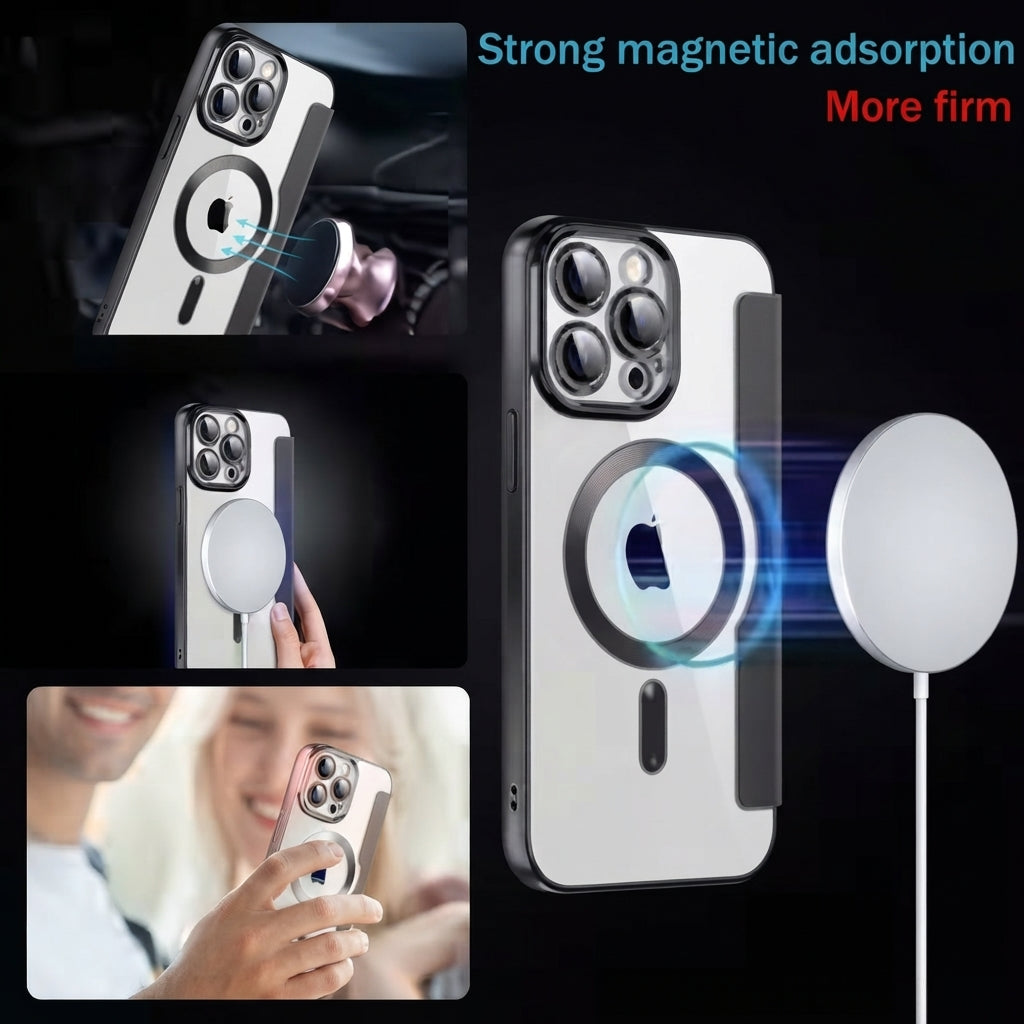 Magnetic leather flip phone case with RFID blocking