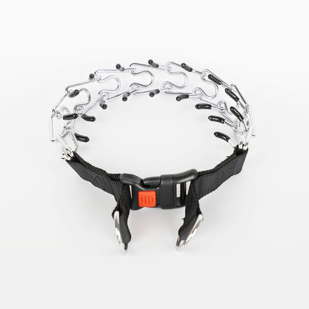Dog prong collar with nylon cover and D ring