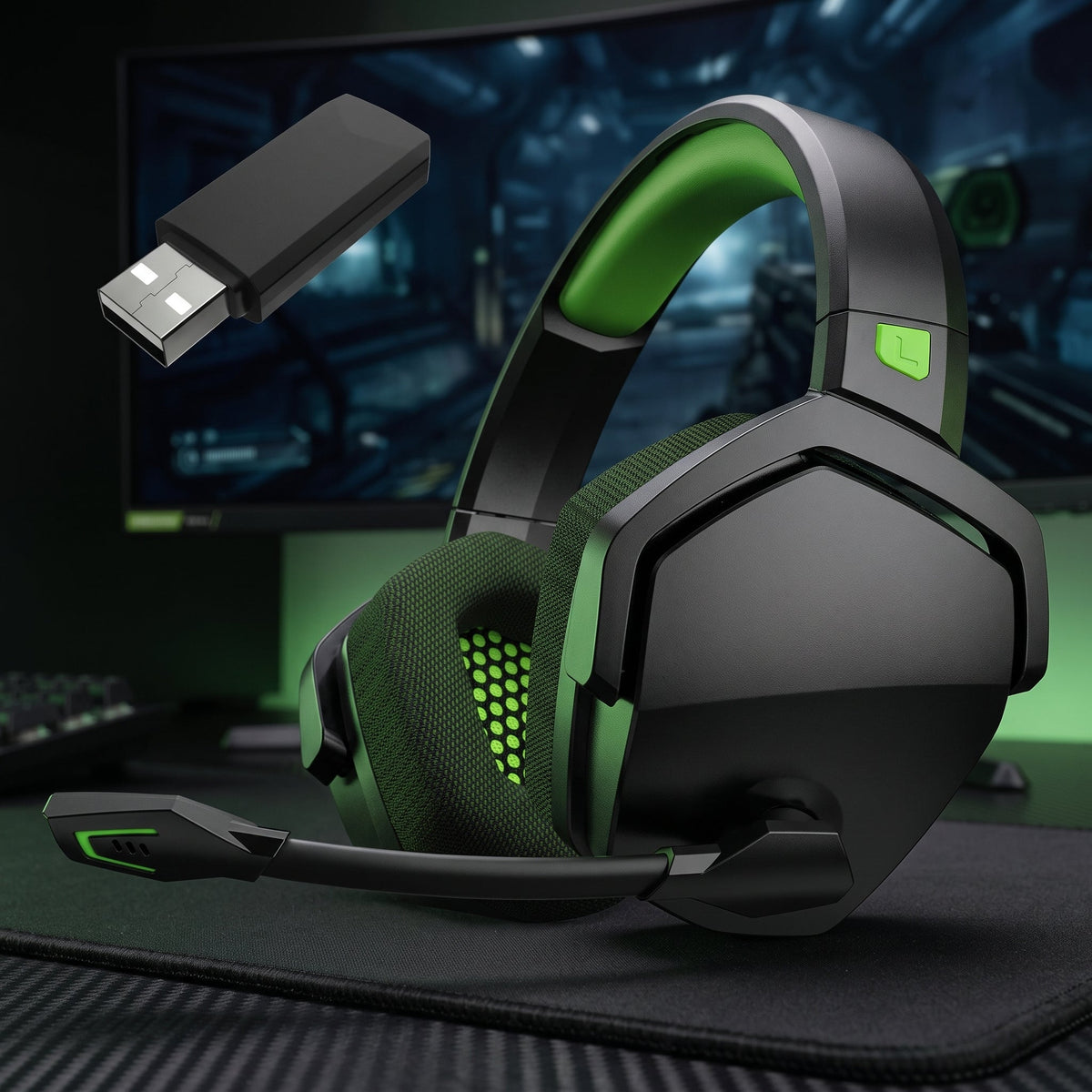 Wireless gaming headset with microphone and noise cancellation