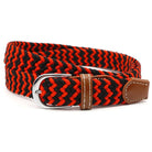 Hole-free elastic belt with metal buckle and woven design - black + red