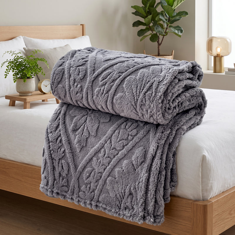 Jacquard Throw Blanket with Woven Pattern - slate gray
